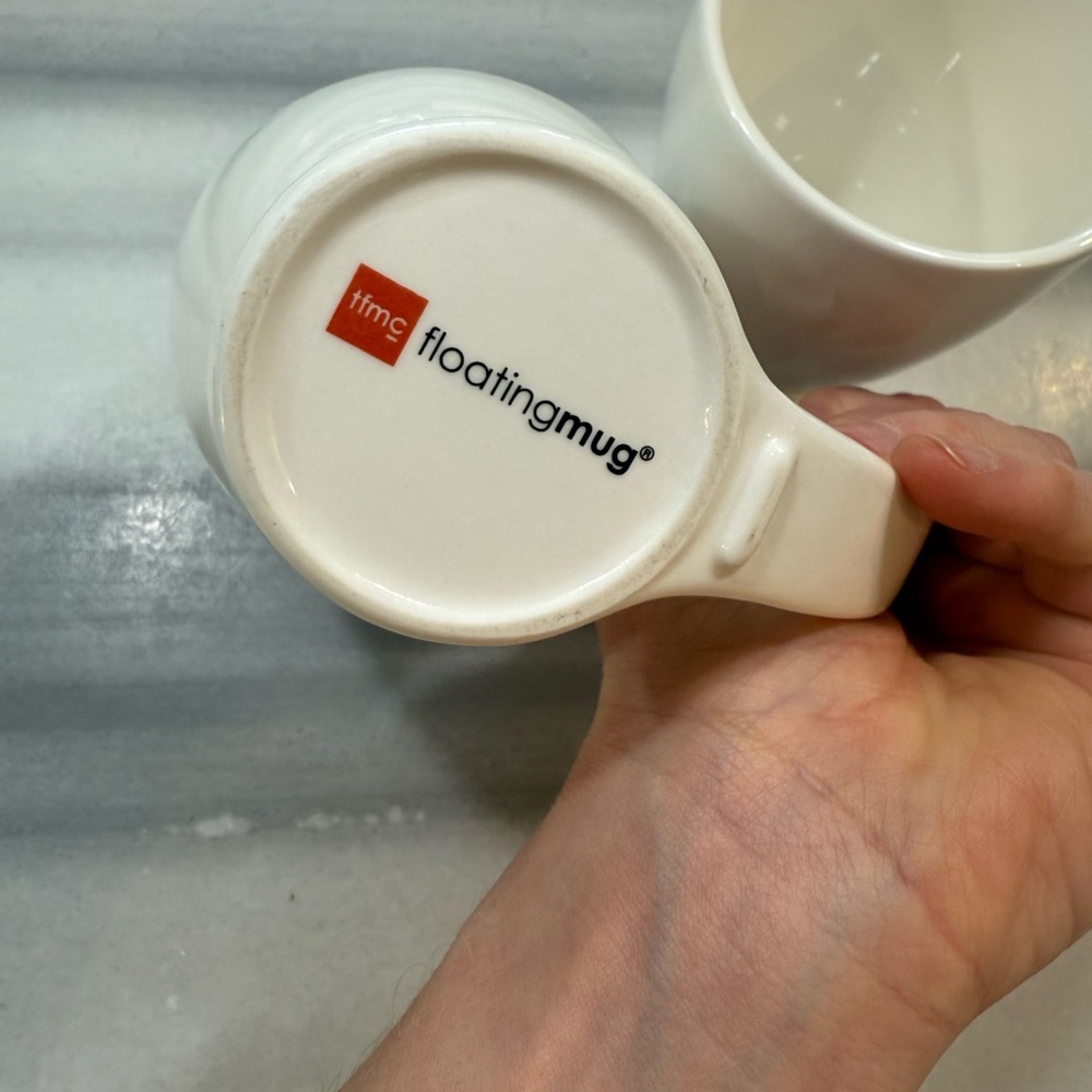 Floating Mug Set of 2 - White Ceramic Mugs - Picture 6 of 7